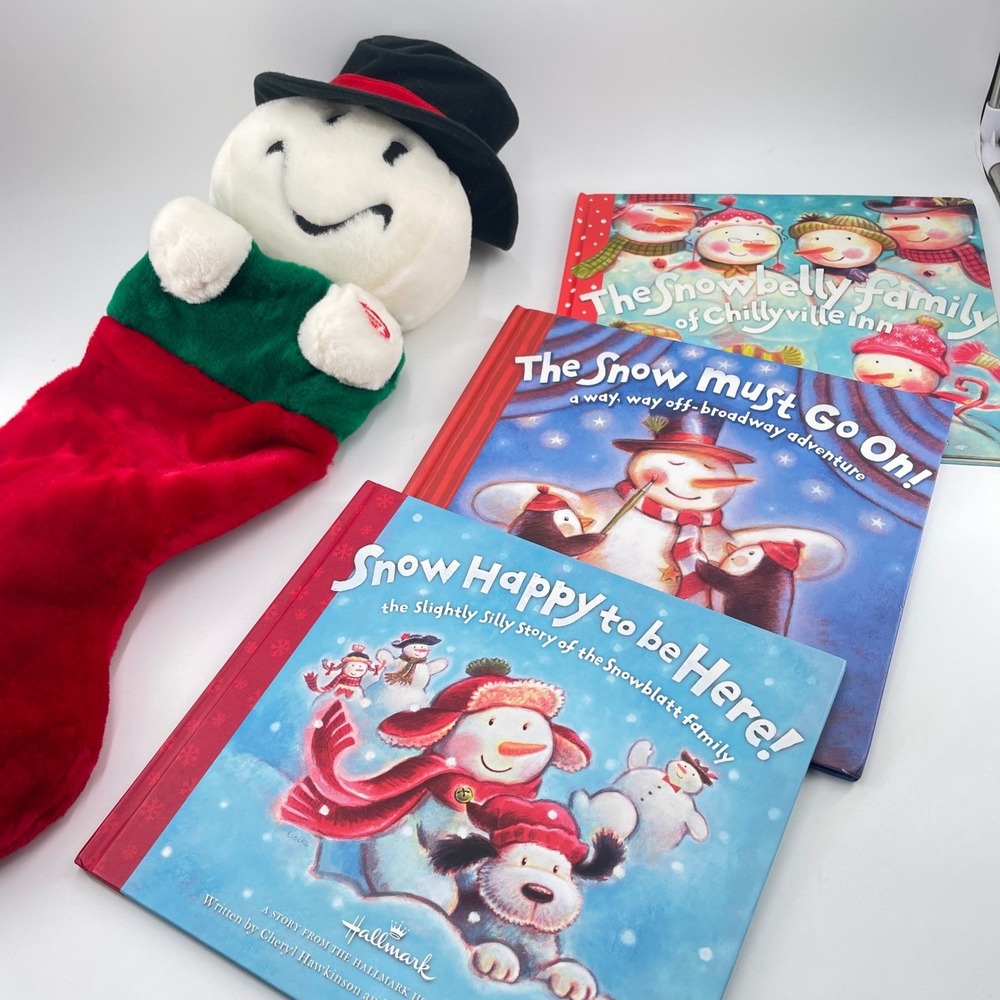 Hallmark Holiday Snowman Series Book Set with MTY Giggling Christmas Stocking